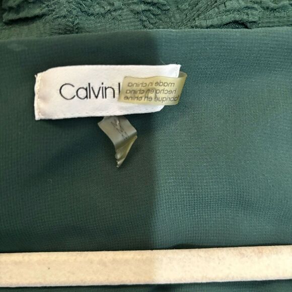 Calvin Klein Top Womens Medium Green Floral Textured Bell Sleeves Stretch Blouse - Picture 6 of 8